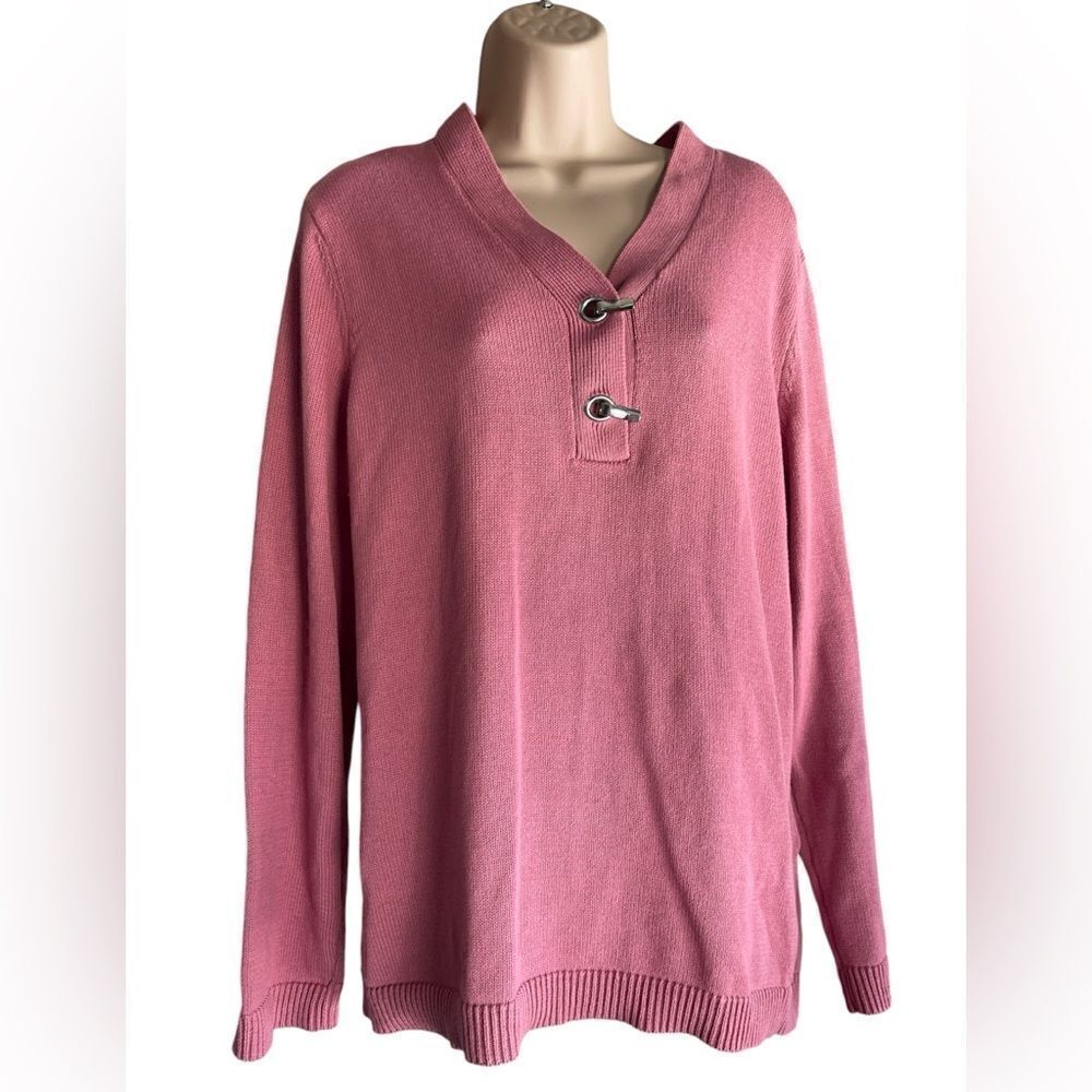 Karen Scout Silver Hardware Henley Sweater Women's Size XL Pink Long Sleeves